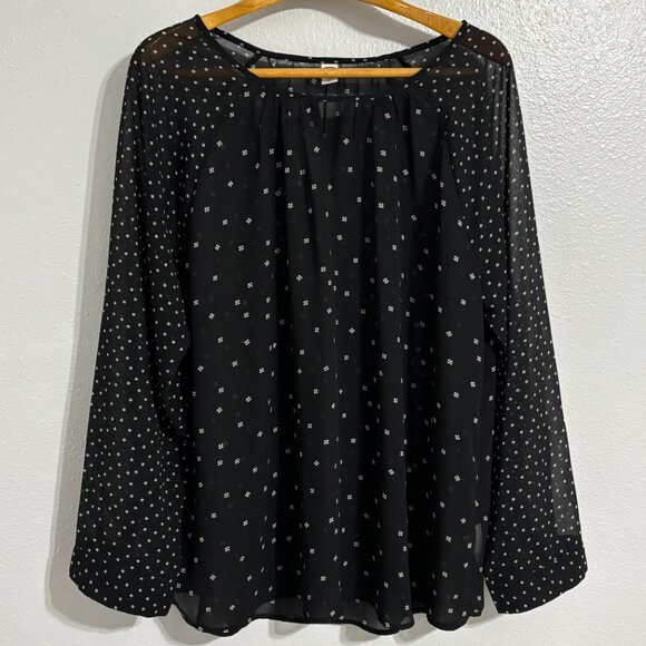 Old Navy Sheer Black Blouse Women’s XXL Long Sleeve Boho Peasant Top Ditsy Print - Picture 5 of 13